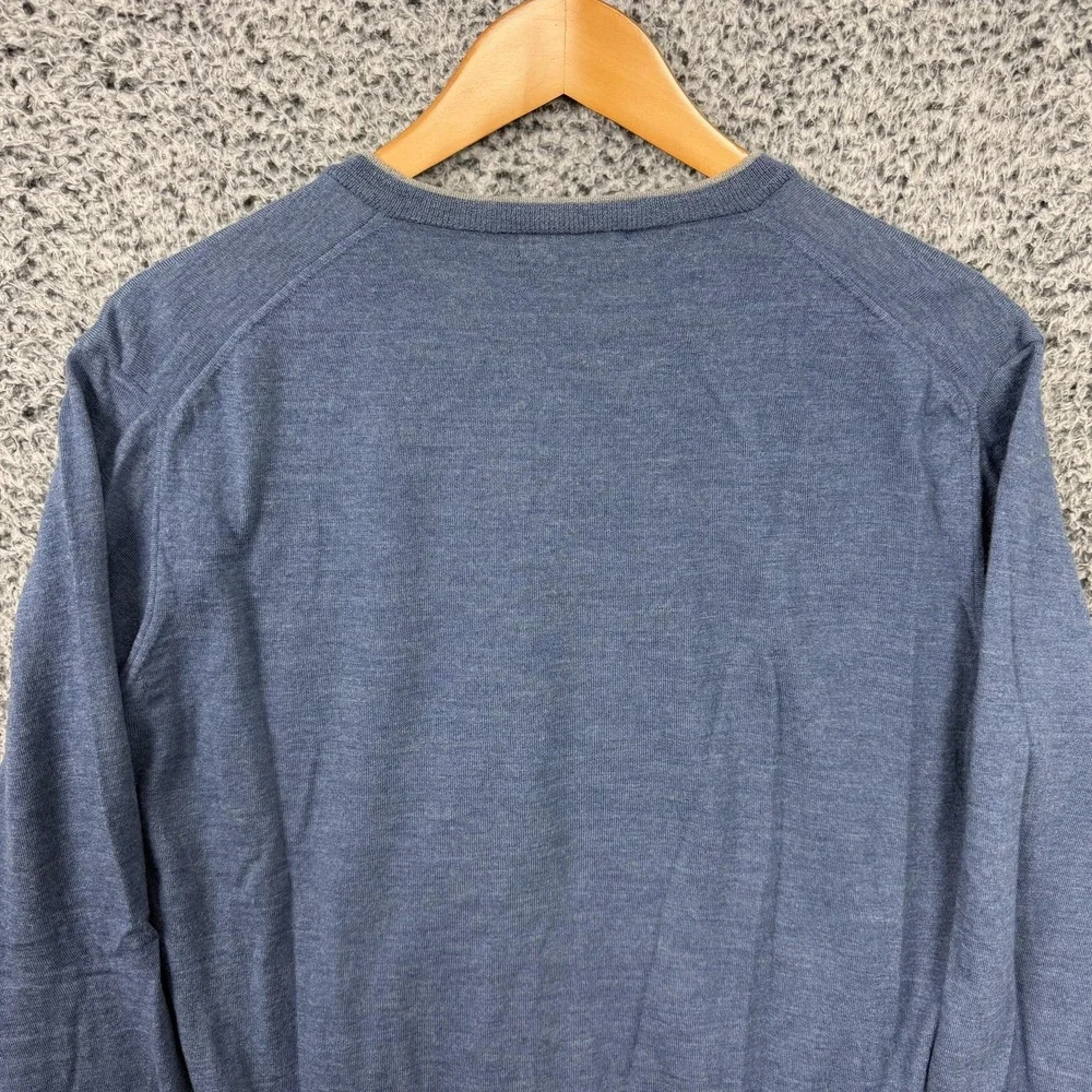 J Hilburn Sweater Mens Medium Blue Wool Cashmere V Neck Lightweight Knit M